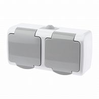 Розетка Intro Atlantic 5-204-03 двойная с заземлением 2х2P+E Schuko шторки, 16А-250В, IP54, открытой Розетка Intro Atlantic 5-204-03 двойная с заземлением 2х2P+E Schuko шторки, 16А-250В, IP54, открытой