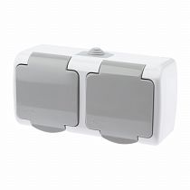 Розетка Intro Atlantic 5-204-03 двойная с заземлением 2х2P+E Schuko шторки, 16А-250В, IP54, открытой Розетка Intro Atlantic 5-204-03 двойная с заземлением 2х2P+E Schuko шторки, 16А-250В, IP54, открытой