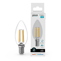 Лампа Gauss Filament Elementary Свеча 12W 750lm 4100К Е14 LED 1/10/100 Лампа Gauss Filament Elementary Свеча 12W 750lm 4100К Е14 LED 1/10/100