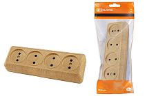 Розетка 4-х местная горизонтальная 2П открытой установки IP20 10A сосна "Ладога"  TDM