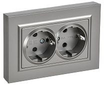 BRITE Розетка 2-местная с заземлением с защитными шторками плоская 16А в сборе РСшПл12-3-БрС сталь IEK