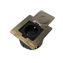 MultiDesk Лючок с розеткой 2К+З, 16А/250В, IP44 с монтажной коробкой для стены, фальшпола, стола Античная латунь, тип MDK21