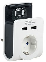 Адаптер Т-02/01 1-м 2P+PE 16А 2хUSB 2.4А белый  IEK