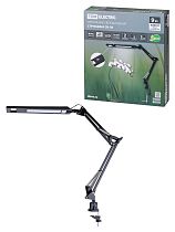 Светильник светодиодный струбцина СН-30, 2 колена, диммер, 220 В, 9 Вт, 5000 К, черный,  TDM