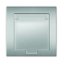 Розетка одноместная с крышкой UNIVERSAL серия "Афина"с заземлением, скрытой установки, 16А, 220В, серебро (еврослот)