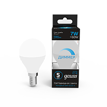 Лампа Gauss Шар 6.5W 550lm 6500K E14 LED 1/10/100 Лампа Gauss Шар 6.5W 550lm 6500K E14 LED 1/10/100