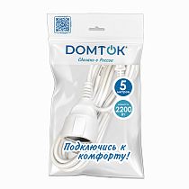 Удлинитель-шнур "DOMTOK" ПВС 2*1 б/з 5м, цвет белый