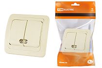 Выключатель 2-кл. с подсветкой 10А сл. кость "Валдай"  TDM