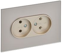 SKANDY Розетка 2-местная без заземления без защитных шторок для плоской вилки 10А SK-R03Sh стекло шампань IEK
