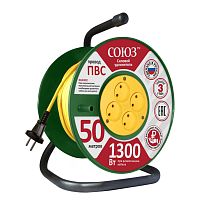 Удлинитель силовой на катушке 4 гнезда 6А IP20 1300 Вт 50м Союз