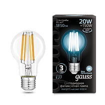 Лампа Gauss Filament А60 20W 1850lm 4100К Е27 LED 1/10/40 Лампа Gauss Filament А60 20W 1850lm 4100К Е27 LED 1/10/40