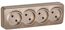 GLORY Розетка 4-местная для открытой установки без заземления без защитных шторок 10А РС24-2-ХШм шампань матовый IEK