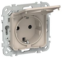 FLITE Розетка с заземлением с защитными шторками и крышкой безвинтовое крепление 16А IP44 РСшкр11-1-44-ФлЛ льняной IEK