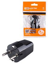 Вилка прямая с/з черная c перфорацией 10А 250В  TDM