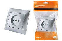 Розетка 2П 10А 250В с защ. шт. серебр. металлик "Лама"  TDM