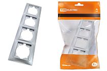 Рамка 4-х постовая горизонтальная серебр. металлик "Лама"  TDM