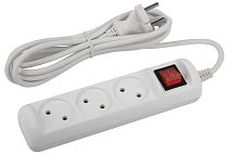 Удлинитель электрический ЭРА без заземления с выключателем 3 розетки 1,5м ПВС 2x1 10А, Белый, U-3s-1