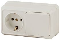 Блок розетка с выключателем Intro Quadro 2-701-02 горизонтальный 10(16)А-250В  IP20 ОУ слоновая кость
