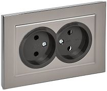 BRITE Розетка 2-местная без заземления без защитных шторок 10А в сборе РС12-2-БрГН металл хром/никель IEK