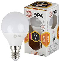 Лампа светодиодная ЭРА STD LED P45-7W-827-E14 шар теплый белый свет