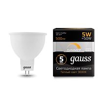 Лампа светодиодная Gauss MR16 GU5.3-dim 5Вт 500lm 3000K диммируемая Лампа светодиодная Gauss MR16 GU5.3-dim 5Вт 500lm 3000K диммируемая
