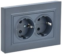BRITE Розетка 2-местная с заземлением без защитных шторок 16А в сборе РС12-3-БрМ маренго  IEK