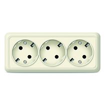 Розетка трехместная серия "Олимп" с/з, о/у, 16А, 220В, "слоновая кость" (ivory) (еврослот) UNIVERSAL