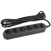 Сетевой фильтр ЭРА с базовой защитой, заземлением и выключателем 5 розеток 5м 10А, Чёрный, USF-5es-5