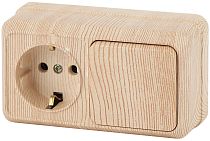 Блок розетка с выключателем Intro Quadro 2-701-11 одноклавишным горизонтальный 10(16)А-250В IP20  ОУ сосна