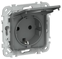 FLITE Розетка с заземлением с защитными шторками и крышкой безвинтовое крепление 16А IP44 РСшкр11-1-44-ФлМА мокрый асфальт IEK