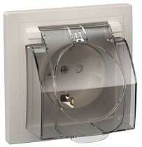 РСбш11-3-ККБ-44 Розетка 1местная с заземлением с защитными шторками с бол. кр. керамика IP44 16А КВАРТА (белый)  IEK