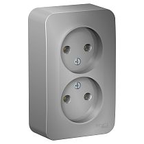 Blanca открытая установка с  с  изолированной пластиной Алюминий Розетка 2 постовая без заземления 16А Systeme Electric (Schneider Electric)