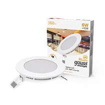 Встраиваемый светильник Gauss ультратонкий круглый IP20 6Вт, 120х22мм, d105мм, 3000K 360lm