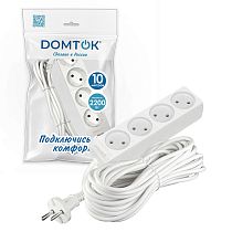 Удлинитель быт. "DOMTOK" 4гн., ПВС 2*1, 2,2кВт, б/з 10м