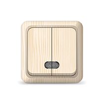 Выключатель двухклавишный с подсветкой Олимп, открытой установки, 10А, 220В, сосна UNIVERSAL