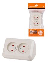 Розетка угловая двойная 2П открытой установки с з/ш IP20 250В 10А сл. кость "Ладога"  TDM Розетка угловая двойная 2П открытой установки с з/ш IP20 250В 10А сл. кость "Ладога"  TDM