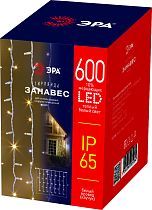 Гирлянда ЭРА ERAPS-SK1 600LED Занавес  2м*3м, теплый свет, бел. мерц, бел. каучук, 220В, IP65
