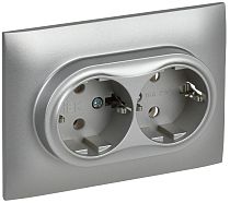 SKANDY Розетка 2-местная с заземлением без защитных шторок 16А в сборе SK-R08S серебряный IEK