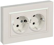 BRITE Розетка 2-местная с заземлением с защитными шторками плоская 16А в сборе РСшПл12-3-БрЖ жемчуг IEK