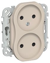 FLITE Розетка 2-местная без заземления с защитными шторками безвинтовое крепление 10А РСш02-1-ФлЛ льняной IEK