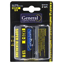 Батарейка General GBAT-LR20 (D)  щелочная  2шт в блист (800569)  (2/12/120)