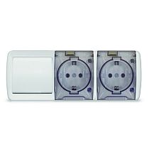 "Клио" Блок горизонт. Выкл. 1 кл. + Роз. 2гн. с/з IP54. с прозрачной крышкой бел.