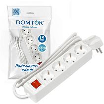 Удлинитель бытовой DOMTOK 3500 Вт (с/з выкл.) 4гн. ПВС 1,5м