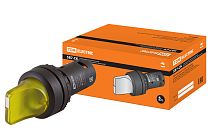Переключатель на 3 положения с фиксацией SB7-CK3565-24V короткая ручка(LED) d22мм 1з+1р желтый  TDM