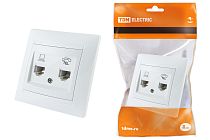 Розетка телефонная RJ11 + компьютерная RJ45 белая "Лама"  TDM