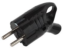 Вилка ЭРА с заземлением угловая с кольцом 16A, Чёрный, ABS-пластик, Vx4-B