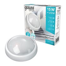 Светильник светодиодный ЖКХ Gauss Qplus круг 15Вт 1200lm 4000K 160-260V IP54 d198х76мм белая декоративная рамка, с микроволновым датчиком