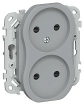 FLITE Розетка 2-местная без заземления с защитными шторками безвинтовое крепление 10А РСш02-1-ФлС серый IEK