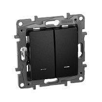 ETIKA Выключатель 2-клавишный проходной с подсветкой/индикацией 10А безвинтовое крепление антрацит