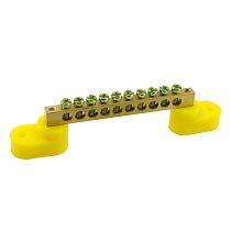 Шина нулевая TS-0609B 6х9 10 отв. на угловых изоляторах жел.  ЭНЕРГИЯ